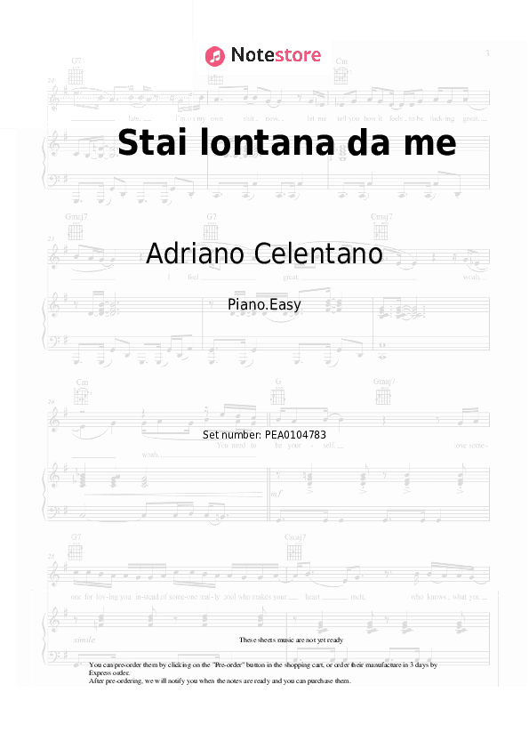 Stai lontana da me - Adriano Celentano Piano Sheet Music Easy - Piano.Easy