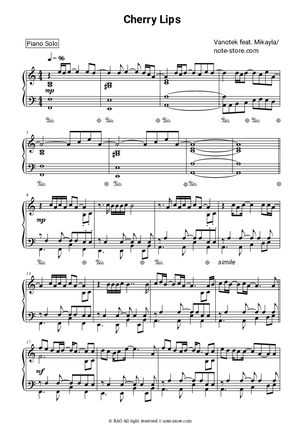 Cherry Lips (feat. Mikayla) - Vanotek Piano Sheet Music - Piano.Solo