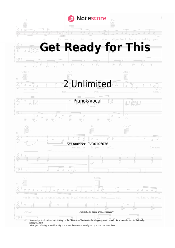Get Ready for This - 2 Unlimited Piano Sheet Music with the Voice part - Piano&Vocal