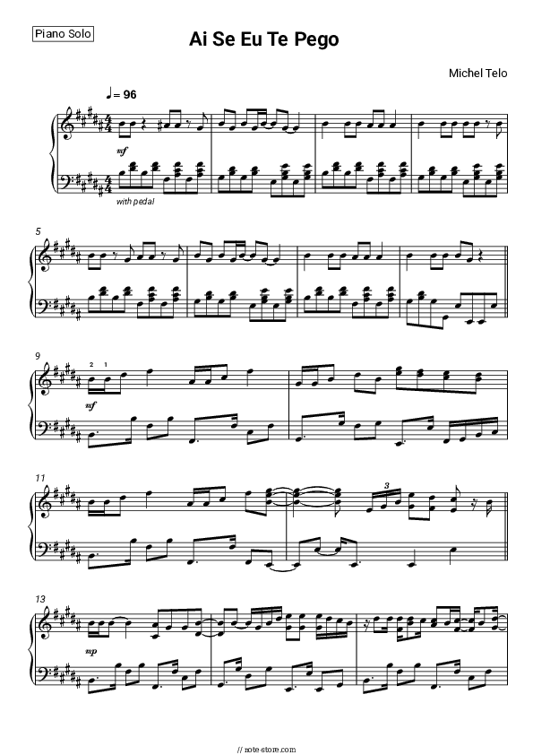 Ai Se Eu Te Pego - Michel Teló Piano Sheet Music - Piano.Solo