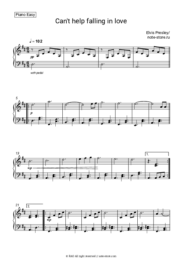 Can't Help Falling In Love - Elvis Presley Piano Sheet Music Easy - Piano.Easy