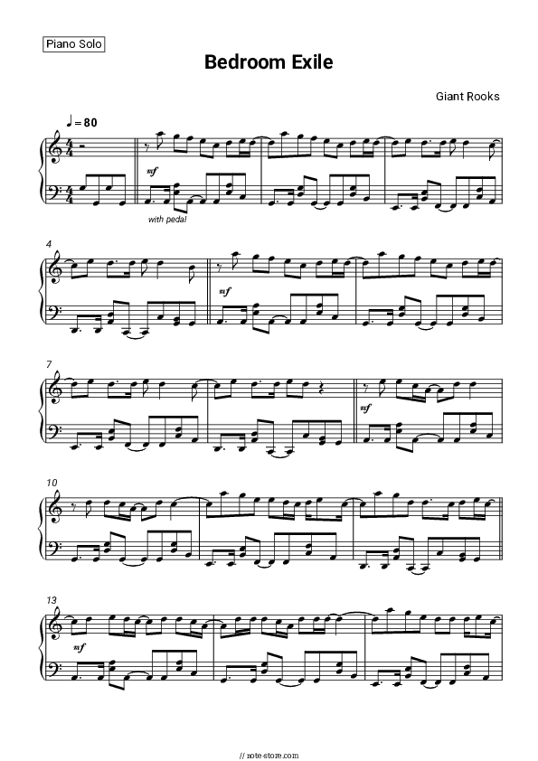 Bedroom Exile - Giant Rooks Piano Sheet Music - Piano.Solo