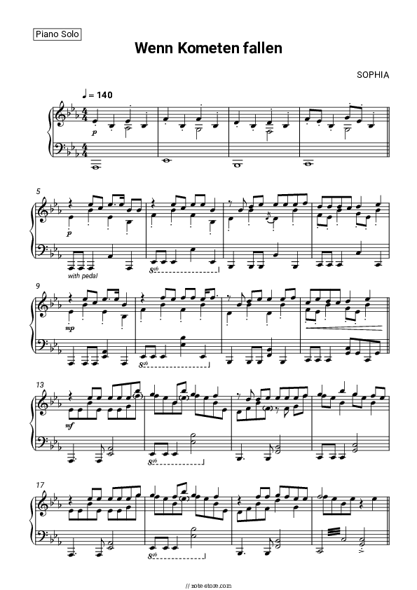 Wenn Kometen fallen - SOPHIA Piano Sheet Music - Piano.Solo