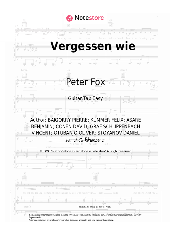 Vergessen wie - Peter Fox Tabs Easy - Guitar.Tab.Easy