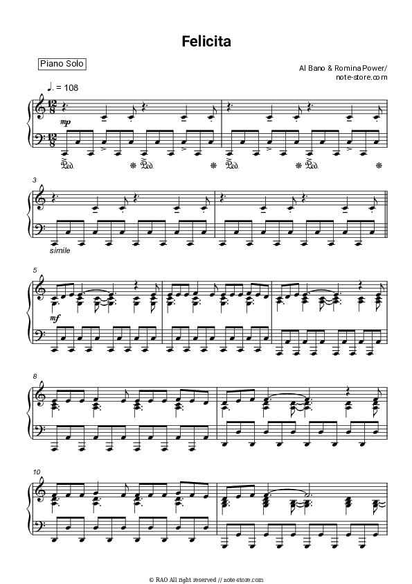 Felicita - Al Bano & Romina Power Piano Sheet Music - Piano.Solo