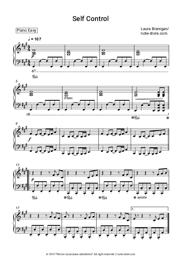 Self Control - Laura Branigan Piano Sheet Music Easy - Piano.Easy