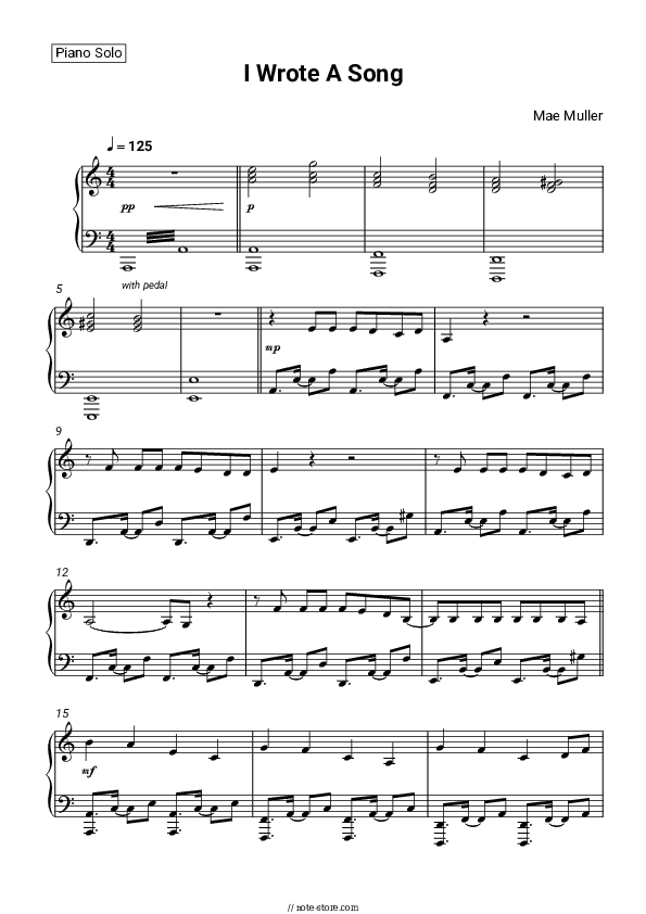 I Wrote A Song - Mae Muller Piano Sheet Music - Piano.Solo