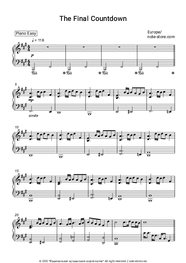 The Final Countdown - Europe Piano Sheet Music Easy - Piano.Easy