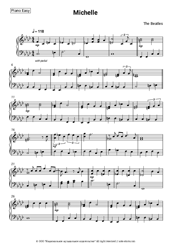 Michelle - The Beatles Piano Sheet Music Easy - Piano.Easy