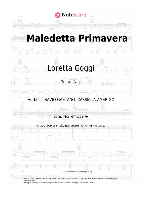 Maledetta Primavera - Loretta Goggi Tabs - Guitar.Tabs