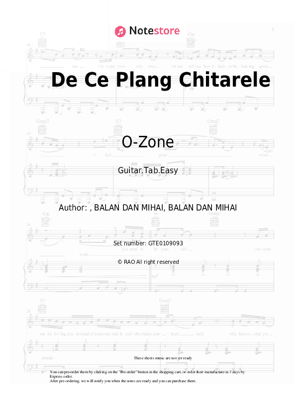 De Ce Plang Chitarele - O-Zone Tabs Easy - Guitar.Tab.Easy