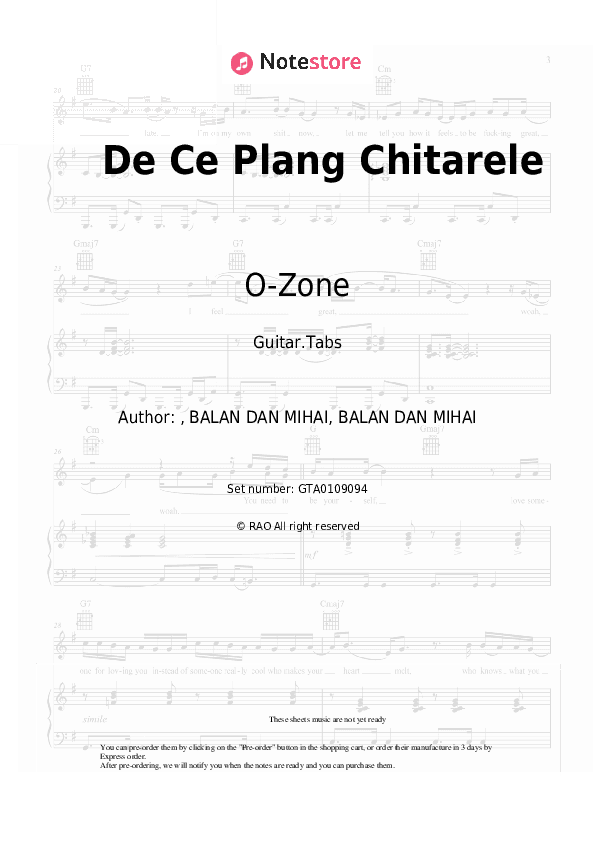 De Ce Plang Chitarele - O-Zone Tabs - Guitar.Tabs