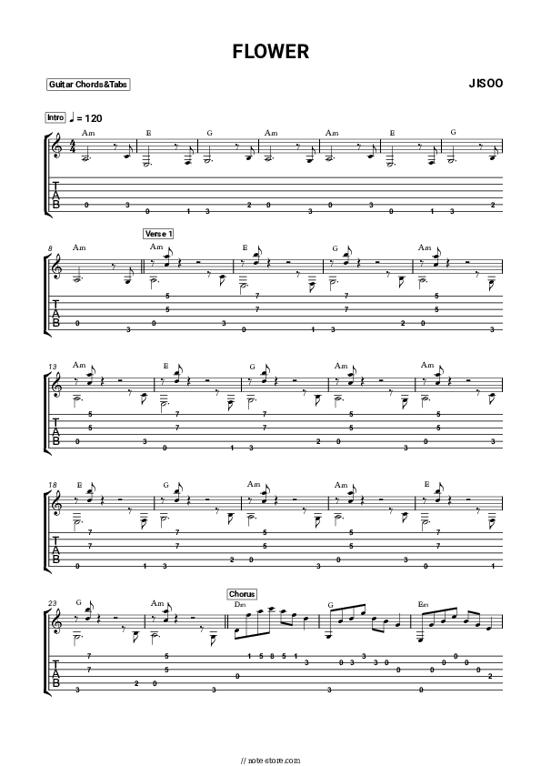 FLOWER - JISOO Chords and Tabs - Guitar.Chords&Tabs