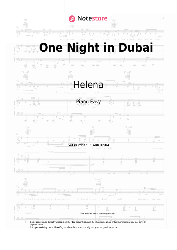 One Night in Dubai - Arash, Helena Piano Sheet Music Easy - Piano.Easy