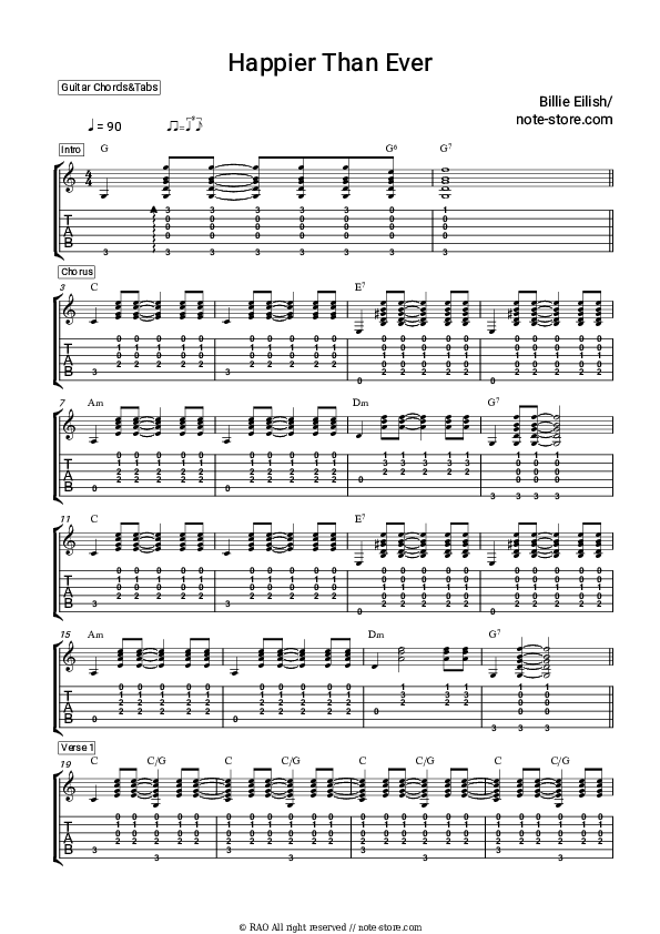 Happier Than Ever - Billie Eilish Chords and Tabs - Guitar.Chords&Tabs
