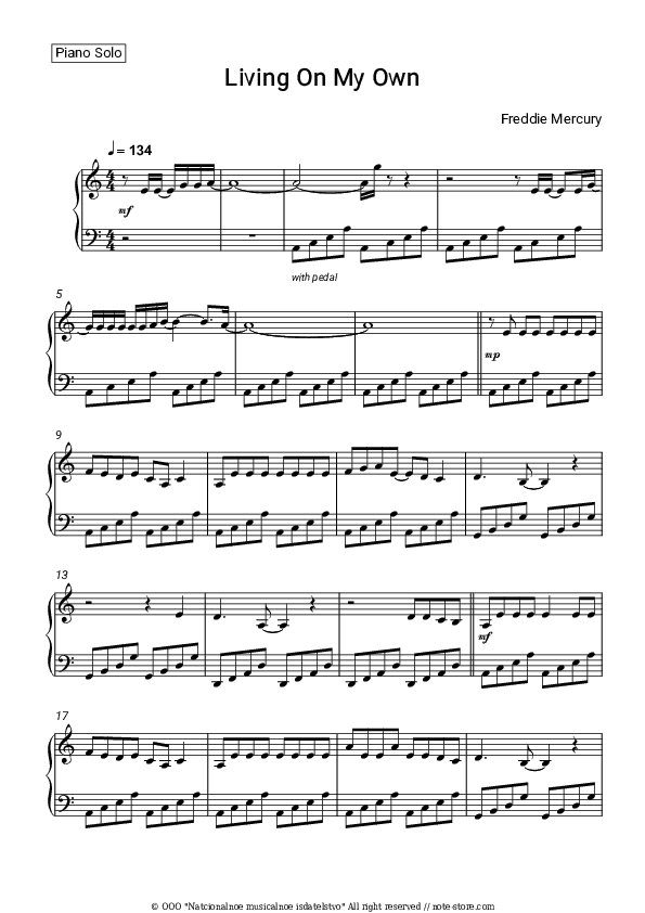 Living On My Own - Freddie Mercury Piano Sheet Music - Piano.Solo