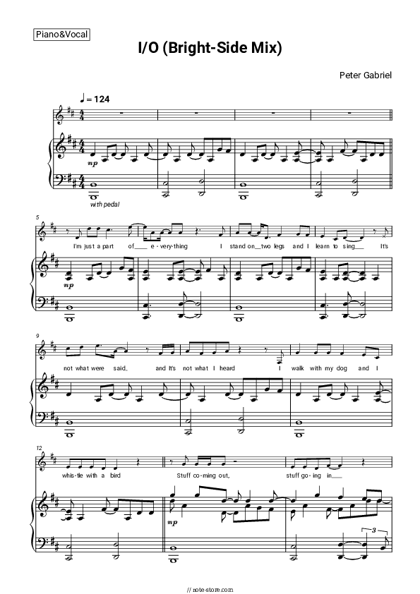 I​/O (Bright​-​Side Mix) - Peter Gabriel Piano Sheet Music with the Voice part - Piano&Vocal