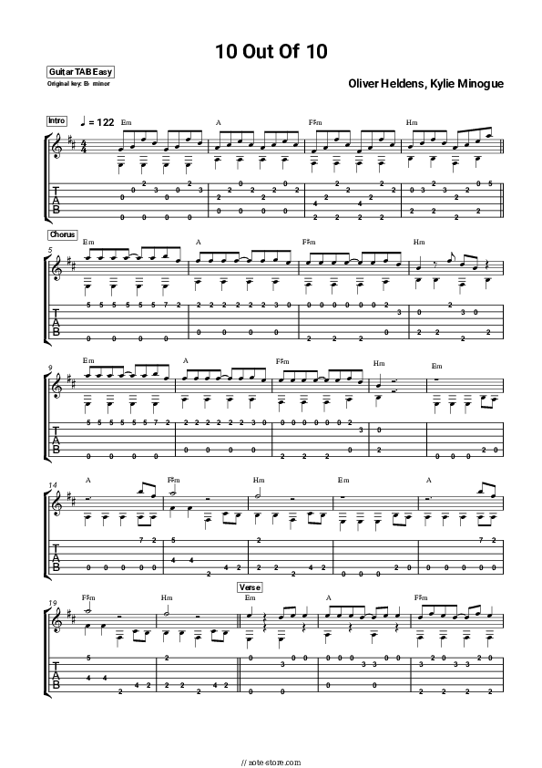10 Out Of 10 - Oliver Heldens, Kylie Minogue Tabs Easy - Guitar.Tab.Easy