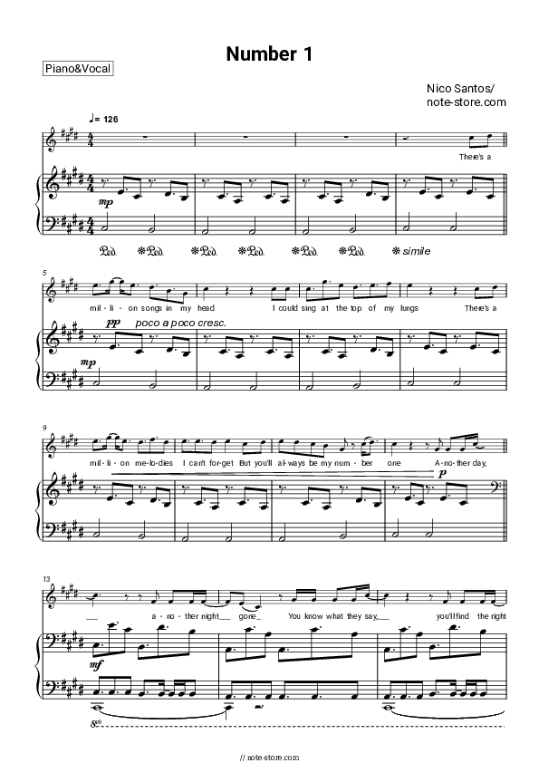 Number 1 - Nico Santos Piano Sheet Music with the Voice part - Piano&Vocal