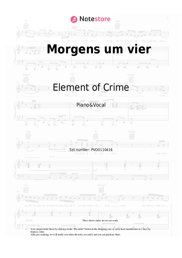 Morgens um vier - Element of Crime Piano Sheet Music with the Voice part - Piano&Vocal