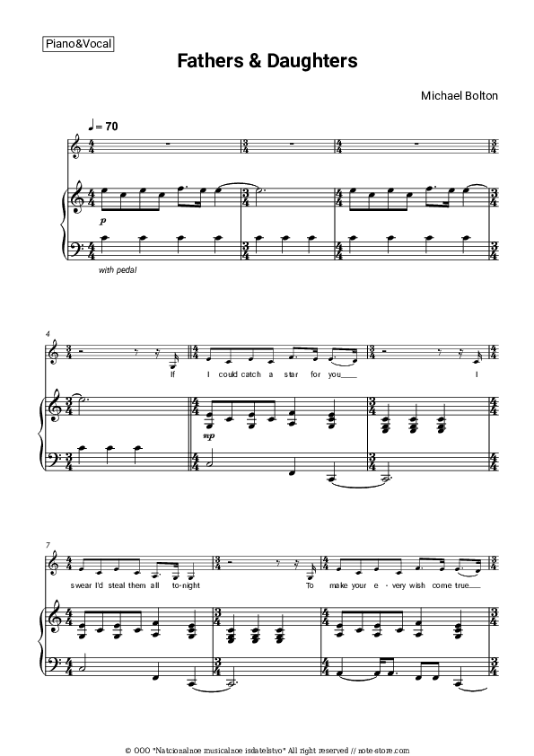 Fathers & Daughters - Michael Bolton Piano Sheet Music with the Voice part - Piano&Vocal