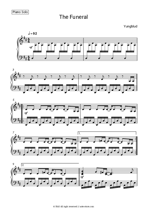 The Funeral - Yungblud Piano Sheet Music - Piano.Solo