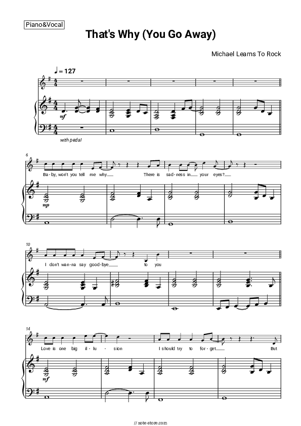 That's Why (You Go Away) - Michael Learns To Rock Piano Sheet Music with the Voice part - Piano&Vocal