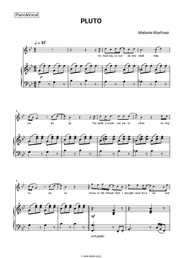 PLUTO - Melanie Martinez Piano Sheet Music with the Voice part - Piano&Vocal