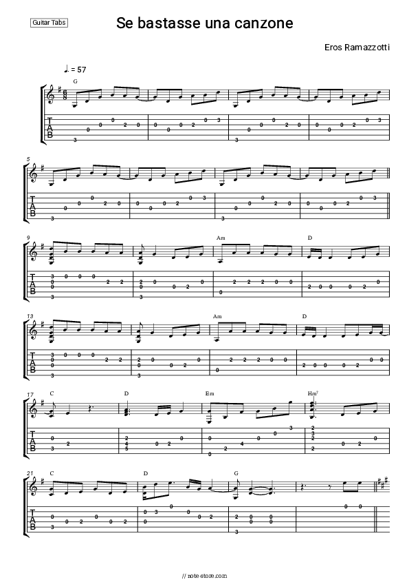 Se bastasse una canzone - Eros Ramazzotti Tabs - Guitar.Tabs