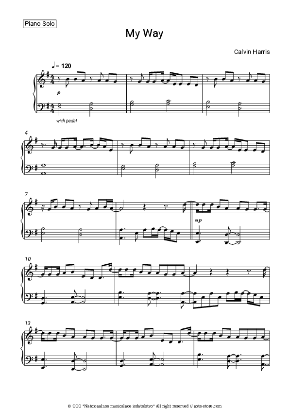 My Way - Calvin Harris Piano Sheet Music - Piano.Solo