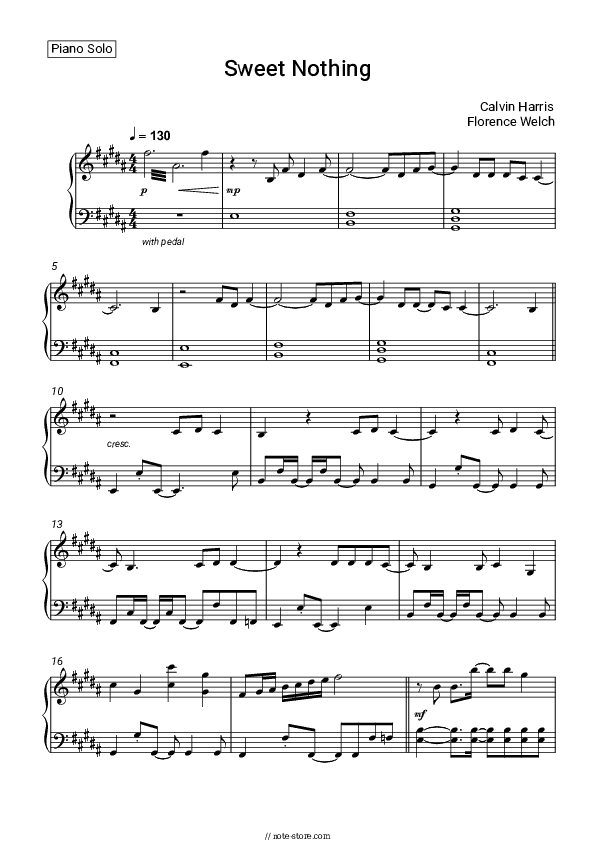 Sweet Nothing - Calvin Harris, Florence Welch Piano Sheet Music - Piano.Solo