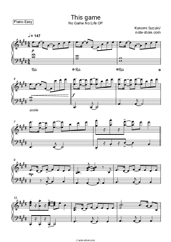 This game (No Game No Life OP) - Konomi Suzuki Piano Sheet Music Easy - Piano.Easy