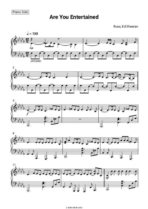 Are You Entertained - Russ, Ed Sheeran Piano Sheet Music - Piano.Solo