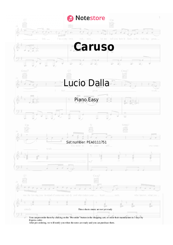 Caruso - Lucio Dalla Piano Sheet Music Easy - Piano.Easy