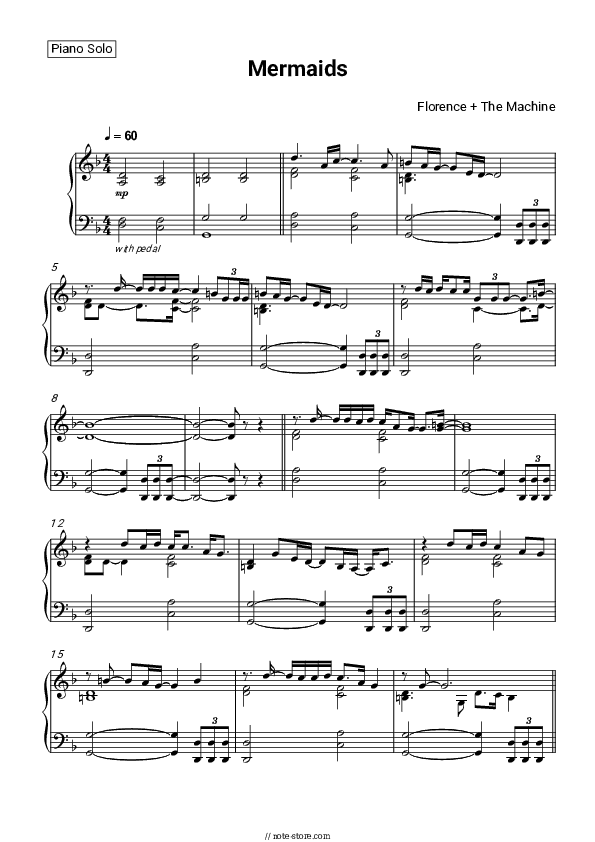Mermaids - Florence + The Machine Piano Sheet Music - Piano.Solo
