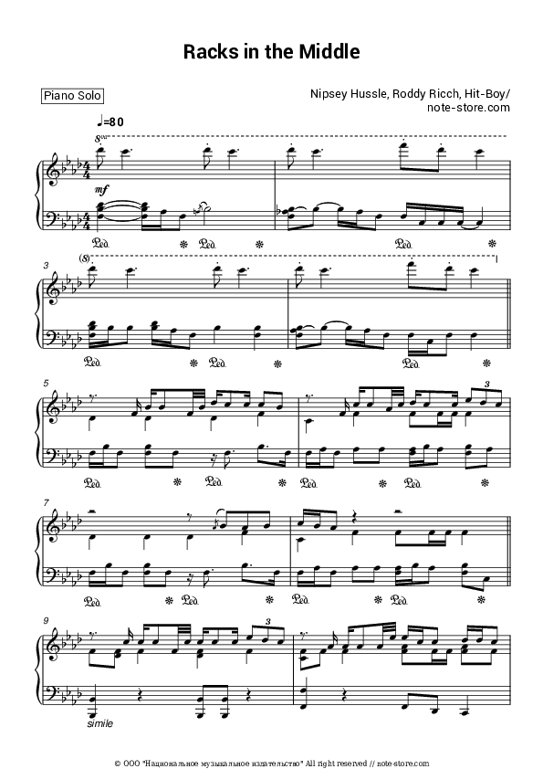 Racks in the Middle - Nipsey Hussle, Roddy Ricch, Hit-Boy Piano Sheet Music - Piano.Solo