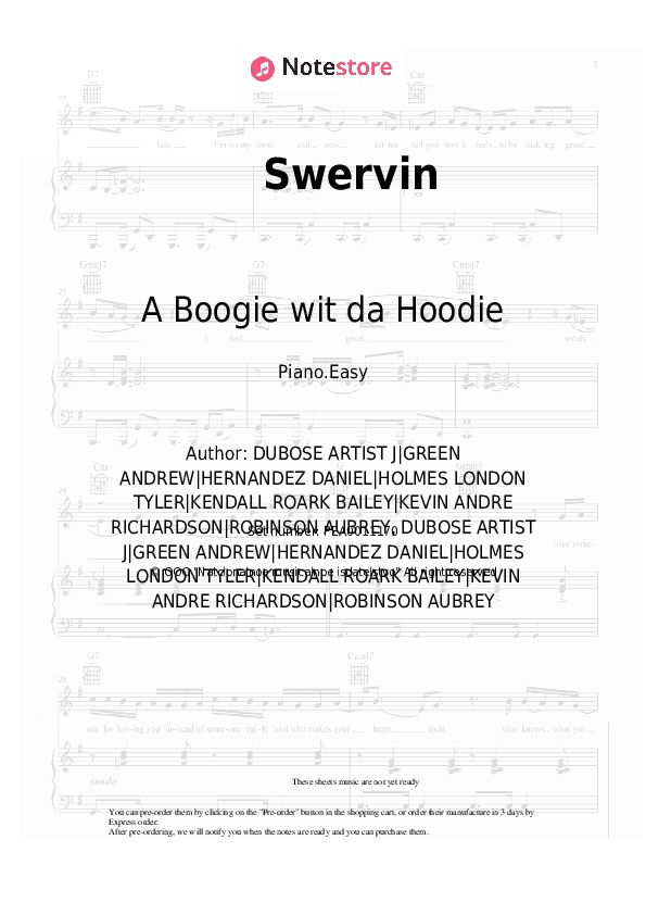 Swervin - A Boogie wit da Hoodie, 6ix9ine Piano Sheet Music Easy - Piano.Easy