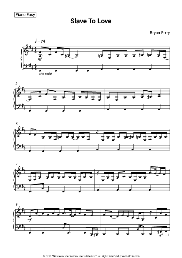 Slave To Love - Bryan Ferry Piano Sheet Music Easy - Piano.Easy