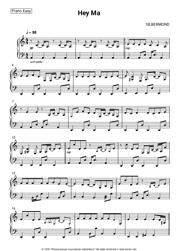 Hey Ma - Silbermond Piano Sheet Music Easy - Piano.Easy
