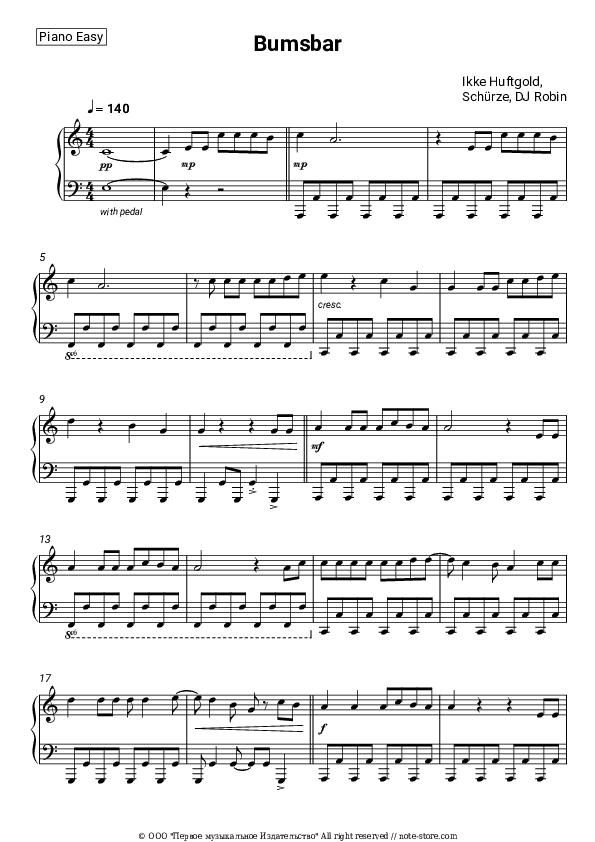 Bumsbar - Ikke Huftgold, Schürze, DJ Robin Piano Sheet Music Easy - Piano.Easy