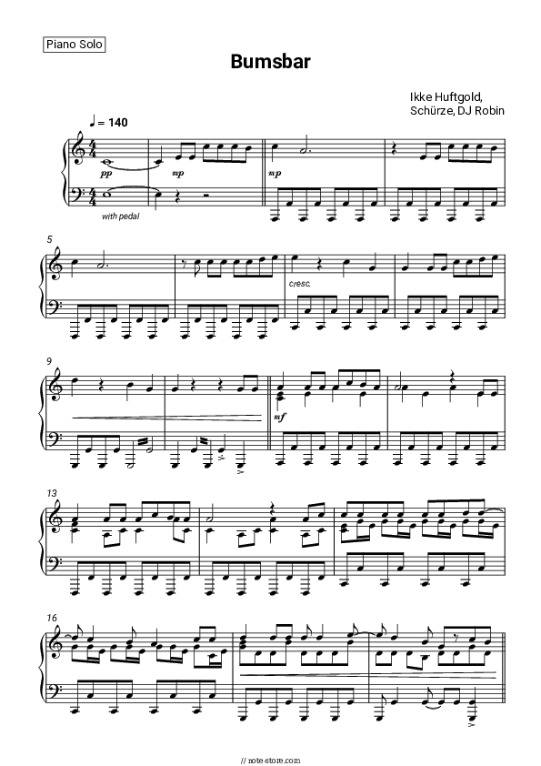 Bumsbar - Ikke Huftgold, Schürze, DJ Robin Piano Sheet Music - Piano.Solo