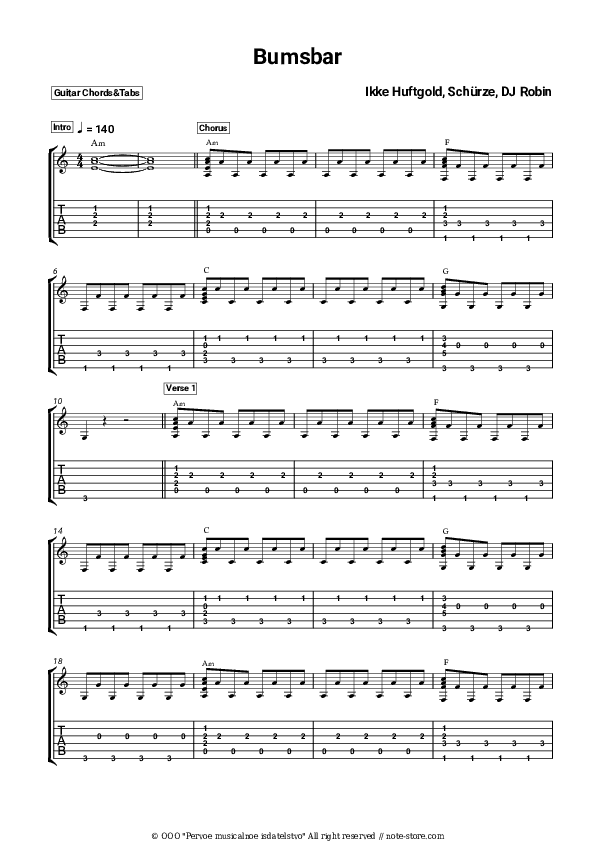 Bumsbar - Ikke Huftgold, Schürze, DJ Robin Chords and Tabs - Guitar.Chords&Tabs