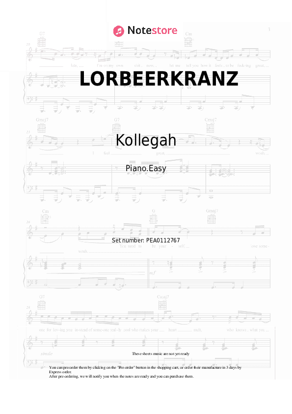 LORBEERKRANZ - Kollegah Piano Sheet Music Easy - Piano.Easy