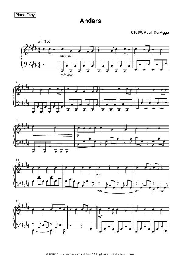 Anders - 01099, Paul, Ski Aggu Piano Sheet Music Easy - Piano.Easy