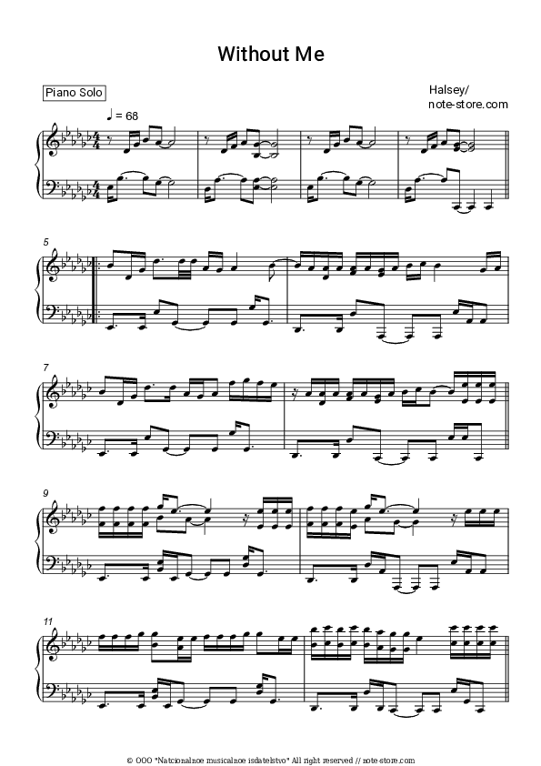 Without Me - Halsey Piano Sheet Music - Piano.Solo