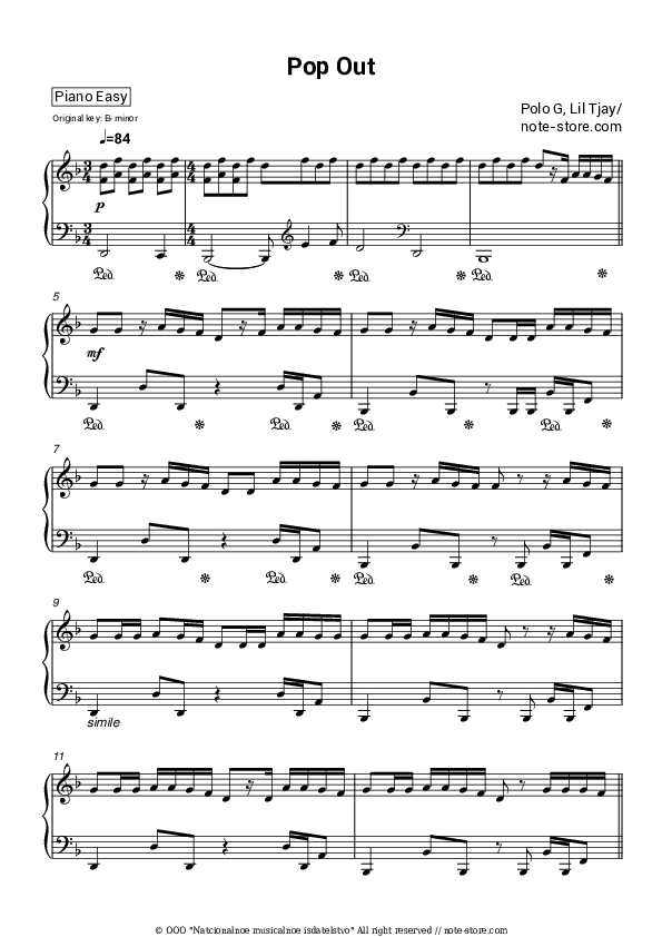 Pop Out - Polo G, Lil Tjay Piano Sheet Music Easy - Piano.Easy