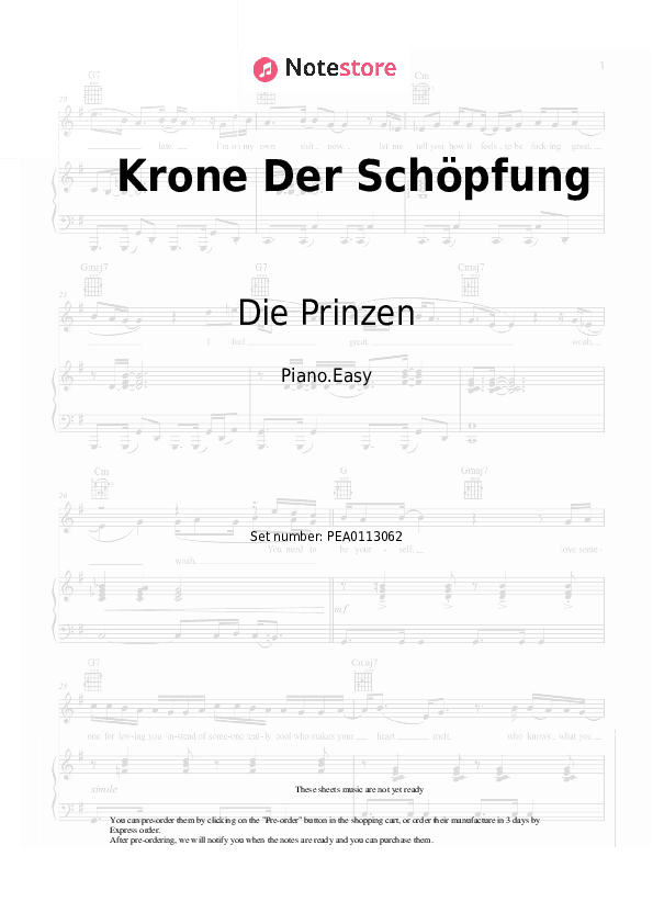 Krone Der Schöpfung - Die Prinzen Piano Sheet Music Easy - Piano.Easy