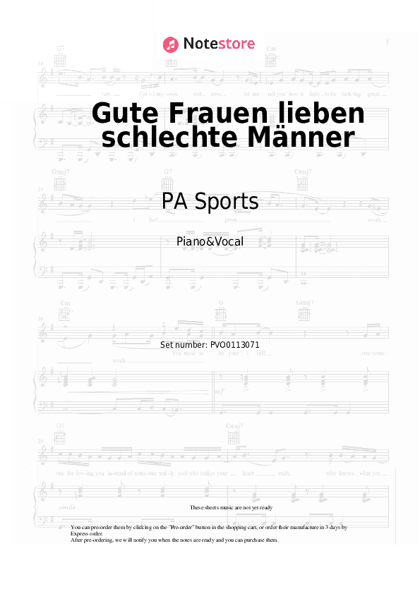 Gute Frauen lieben schlechte Männer - PA Sports, Carlota Emilia Piano Sheet Music with the Voice part - Piano&Vocal