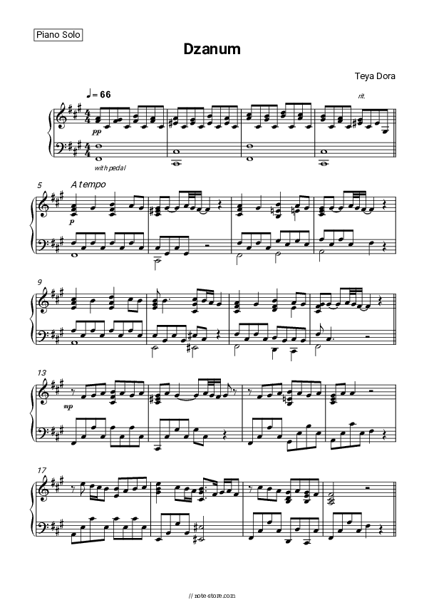 Džanum - Teya Dora Piano Sheet Music - Piano.Solo