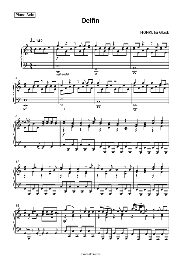 Delfin - HONK!, Isi Glück Piano Sheet Music - Piano.Solo